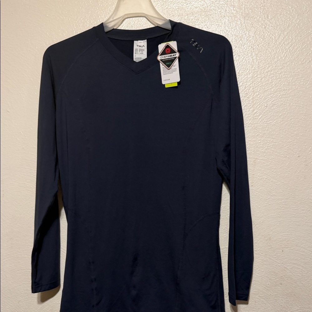 TSLA navy  Blue V-Neck Long Sleeve Top